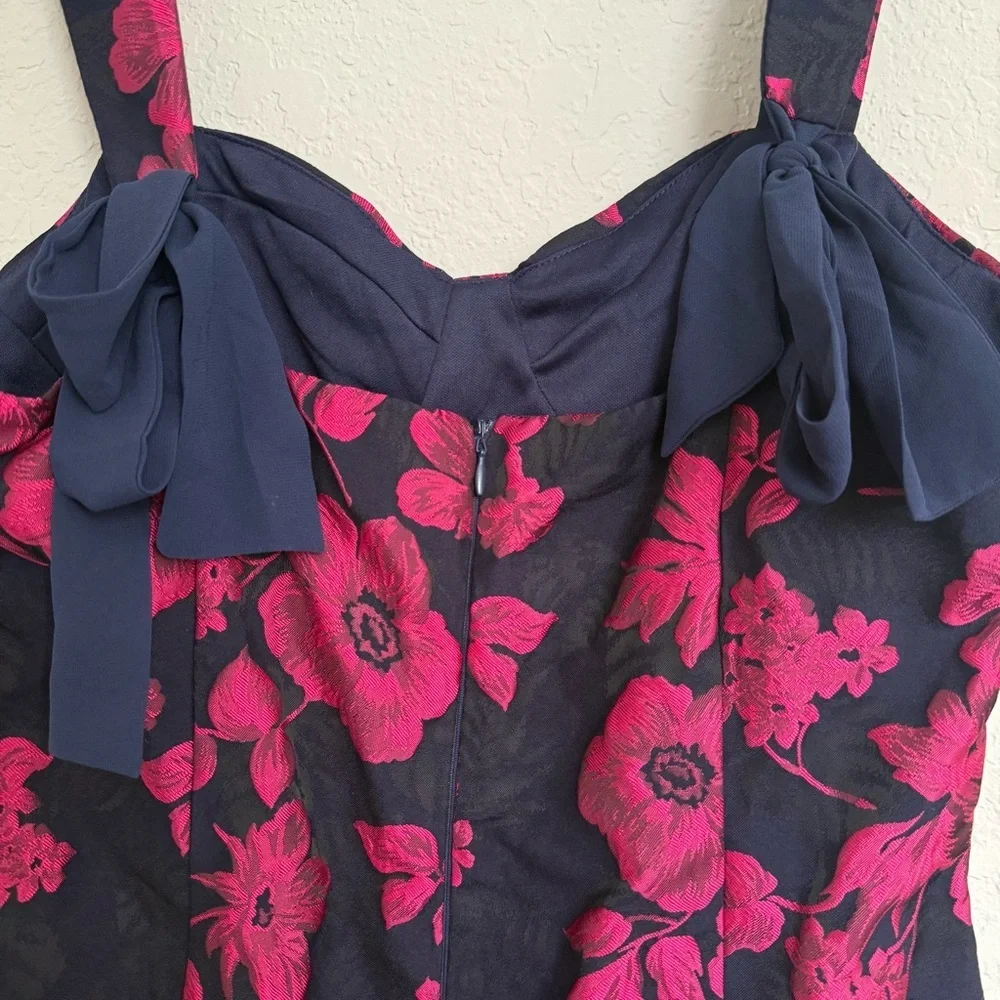 Lulus Navy and Magenta Jacquard Tie Strap Mini Dress Sz M Floral Party Cocktail - Picture 5 of 8